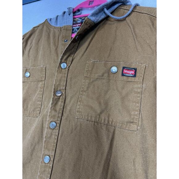Wrangler Jacket Mens Small Brown Duck Canvas Hooded Coat Workwear Full Adult - Picture 3 of 5